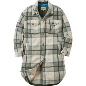Passenger Womens Recycled Sherpa Fleece Shirt Jacket Shacket Check Plaid Green L